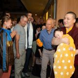 Thaye Dorje, His Holiness the 17th Gyalwa Karmapa, Sangyumla and their son Thugseyla arrive at the Europe Center in Germany.