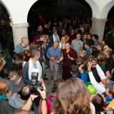 Thaye Dorje, His Holiness the 17th Gyalwa Karmapa, Sangyumla and their son Thugseyla arrive at the Europe Center in Germany.