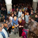 Thaye Dorje, His Holiness the 17th Gyalwa Karmapa, Sangyumla and their son Thugseyla arrive at the Europe Center in Germany.