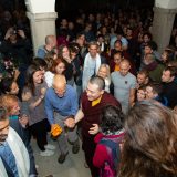 Thaye Dorje, His Holiness the 17th Gyalwa Karmapa, Sangyumla and their son Thugseyla arrive at the Europe Center in Germany.