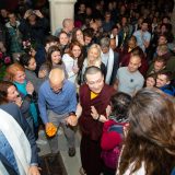 Thaye Dorje, His Holiness the 17th Gyalwa Karmapa, Sangyumla and their son Thugseyla arrive at the Europe Center in Germany.