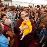 Traditional welcome ceremony for Thaye Dorje, His Holiness the 17th Gyalwa Karmapa, and Thugseyla at the Europe Center in Germany.