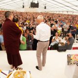 Traditional welcome ceremony for Thaye Dorje, His Holiness the 17th Gyalwa Karmapa, and Thugseyla at the Europe Center in Germany.