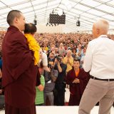 Traditional welcome ceremony for Thaye Dorje, His Holiness the 17th Gyalwa Karmapa, and Thugseyla at the Europe Center in Germany.