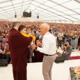 Traditional welcome ceremony for Thaye Dorje, His Holiness the 17th Gyalwa Karmapa, and Thugseyla at the Europe Center in Germany.