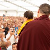 Traditional welcome ceremony for Thaye Dorje, His Holiness the 17th Gyalwa Karmapa, and Thugseyla at the Europe Center in Germany.