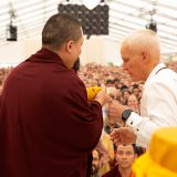 Traditional welcome ceremony for Thaye Dorje, His Holiness the 17th Gyalwa Karmapa, and Thugseyla at the Europe Center in Germany.