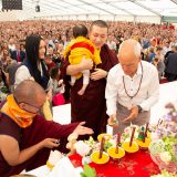 Traditional welcome ceremony for Thaye Dorje, His Holiness the 17th Gyalwa Karmapa, and Thugseyla at the Europe Center in Germany.