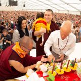 Traditional welcome ceremony for Thaye Dorje, His Holiness the 17th Gyalwa Karmapa, and Thugseyla at the Europe Center in Germany.