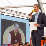 Traditional welcome ceremony for Thaye Dorje, His Holiness the 17th Gyalwa Karmapa, and Thugseyla at the Europe Center in Germany.