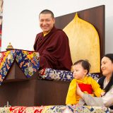 Traditional welcome ceremony for Thaye Dorje, His Holiness the 17th Gyalwa Karmapa, and Thugseyla at the Europe Center in Germany.