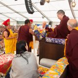 Traditional welcome ceremony for Thaye Dorje, His Holiness the 17th Gyalwa Karmapa, and Thugseyla at the Europe Center in Germany.