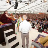 Traditional welcome ceremony for Thaye Dorje, His Holiness the 17th Gyalwa Karmapa, and Thugseyla at the Europe Center in Germany.