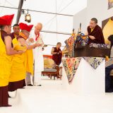 Traditional welcome ceremony for Thaye Dorje, His Holiness the 17th Gyalwa Karmapa, and Thugseyla at the Europe Center in Germany.