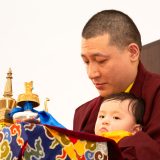 Traditional welcome ceremony for Thaye Dorje, His Holiness the 17th Gyalwa Karmapa, and Thugseyla at the Europe Center in Germany.