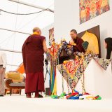 Traditional welcome ceremony for Thaye Dorje, His Holiness the 17th Gyalwa Karmapa, and Thugseyla at the Europe Center in Germany.