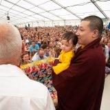 Traditional welcome ceremony for Thaye Dorje, His Holiness the 17th Gyalwa Karmapa, and Thugseyla at the Europe Center in Germany.