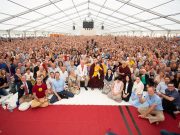 Traditional welcome ceremony for Thaye Dorje, His Holiness the 17th Gyalwa Karmapa, and Thugseyla at the Europe Center in Germany.