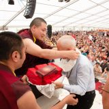 Thaye Dorje, His Holiness the 17th Gyalwa Karmapa, gives the empowerment of Chenresig to over 6,000 students at the Europe Center in Germany.