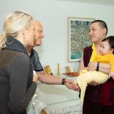 Students from Germany and around the world say goodbye as Thaye Dorje, His Holiness the 17th Gyalwa Karmapa, and his son Thugseyla leave the Europe Centre.