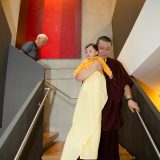 Students from Germany and around the world say goodbye as Thaye Dorje, His Holiness the 17th Gyalwa Karmapa, and his son Thugseyla leave the Europe Centre.