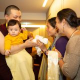 Students from Germany and around the world say goodbye as Thaye Dorje, His Holiness the 17th Gyalwa Karmapa, and his son Thugseyla leave the Europe Centre.