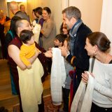 Students from Germany and around the world say goodbye as Thaye Dorje, His Holiness the 17th Gyalwa Karmapa, and his son Thugseyla leave the Europe Centre.