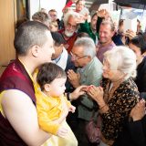 Students from Germany and around the world say goodbye as Thaye Dorje, His Holiness the 17th Gyalwa Karmapa, and his son Thugseyla leave the Europe Centre.