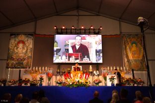 Day three in Dhagpo 2019: Thaye Dorje, His Holiness the 17th Gyalwa Karmapa, on the final day of his visit to Dhagpo Kagyu Ling. Photo / Thule Jug