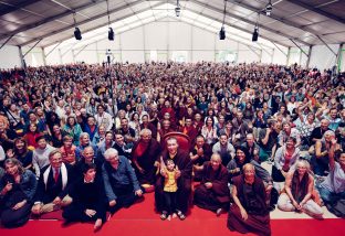 Day three in Dhagpo 2019: Thaye Dorje, His Holiness the 17th Gyalwa Karmapa, on the final day of his visit to Dhagpo Kagyu Ling. Photo / Tokpa Korlo