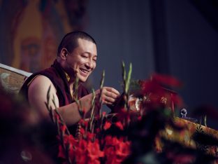 Day three in Dhagpo 2019: Thaye Dorje, His Holiness the 17th Gyalwa Karmapa, on the final day of his visit to Dhagpo Kagyu Ling. Photo / Tokpa Korlo