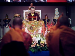 Day three in Dhagpo 2019: Thaye Dorje, His Holiness the 17th Gyalwa Karmapa, on the final day of his visit to Dhagpo Kagyu Ling. Photo / Tokpa Korlo