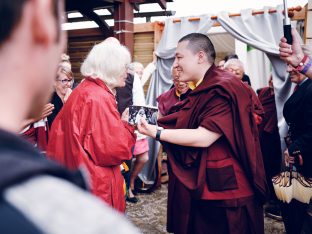 Day three in Dhagpo 2019: Thaye Dorje, His Holiness the 17th Gyalwa Karmapa, on the final day of his visit to Dhagpo Kagyu Ling. Photo / Tokpa Korlo