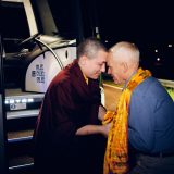 Thaye Dorje, His Holiness the 17th Gyalwa Karmapa, Sangyumla and their son Thugseyla arrive at the Europe Center in Germany. Photo / Tokpa Korlo