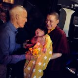 Thaye Dorje, His Holiness the 17th Gyalwa Karmapa, Sangyumla and their son Thugseyla arrive at the Europe Center in Germany. Photo / Tokpa Korlo