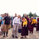 Traditional welcome ceremony for Thaye Dorje, His Holiness the 17th Gyalwa Karmapa, and Thugseyla at the Europe Center in Germany. Photo / Tokpa Korlo