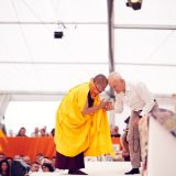 Traditional welcome ceremony for Thaye Dorje, His Holiness the 17th Gyalwa Karmapa, and Thugseyla at the Europe Center in Germany. Photo / Tokpa Korlo