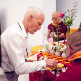 Traditional welcome ceremony for Thaye Dorje, His Holiness the 17th Gyalwa Karmapa, and Thugseyla at the Europe Center in Germany. Photo / Tokpa Korlo