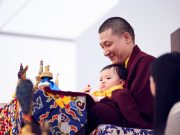 Traditional welcome ceremony for Thaye Dorje, His Holiness the 17th Gyalwa Karmapa, and Thugseyla at the Europe Center in Germany. Photo / Tokpa Korlo