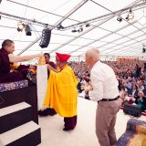 Traditional welcome ceremony for Thaye Dorje, His Holiness the 17th Gyalwa Karmapa, and Thugseyla at the Europe Center in Germany. Photo / Tokpa Korlo