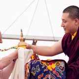 Traditional welcome ceremony for Thaye Dorje, His Holiness the 17th Gyalwa Karmapa, and Thugseyla at the Europe Center in Germany. Photo / Tokpa Korlo