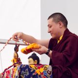 Traditional welcome ceremony for Thaye Dorje, His Holiness the 17th Gyalwa Karmapa, and Thugseyla at the Europe Center in Germany. Photo / Tokpa Korlo