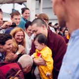 Traditional welcome ceremony for Thaye Dorje, His Holiness the 17th Gyalwa Karmapa, and Thugseyla at the Europe Center in Germany. Photo / Tokpa Korlo