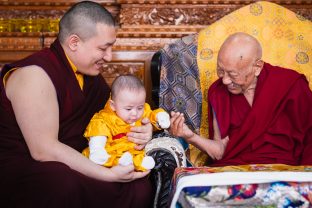 The hair-cutting ceremony of Thugsey was an historic, joyous, and an auspicious occasion, even more so due to the presence of such an authentic master as His Eminence Luding Khenchen Rinpoche