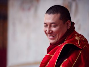 Thaye Dorje, His Holiness the 17th Gyalwa Karmapa, gives a Chenresig empowerment at Karma Temple, Bodh Gaya, India, December 2019. Photo / Tokpa Korlo