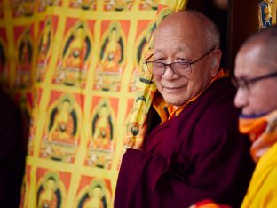 Thaye Dorje, His Holiness the 17th Gyalwa Karmapa, gives a Chenresig empowerment at Karma Temple, Bodh Gaya, India, December 2019. Photo / Tokpa Korlo