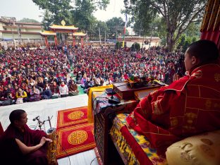 Thaye Dorje, His Holiness the 17th Gyalwa Karmapa, gives a Chenresig empowerment at Karma Temple, Bodh Gaya, India, December 2019. Photo / Tokpa Korlo