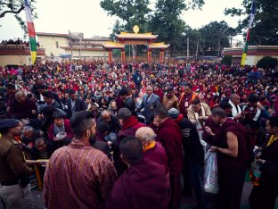 Thaye Dorje, His Holiness the 17th Gyalwa Karmapa, gives a Chenresig empowerment at Karma Temple, Bodh Gaya, India, December 2019. Photo / Tokpa Korlo