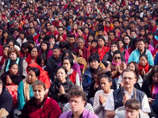 Thaye Dorje, His Holiness the 17th Gyalwa Karmapa, gives a Chenresig empowerment at Karma Temple, Bodh Gaya, India, December 2019. Photo / Tokpa Korlo