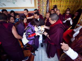 Thaye Dorje, His Holiness the 17th Gyalwa Karmapa, gives a Chenresig empowerment at Karma Temple, Bodh Gaya, India, December 2019. Photo / Tokpa Korlo